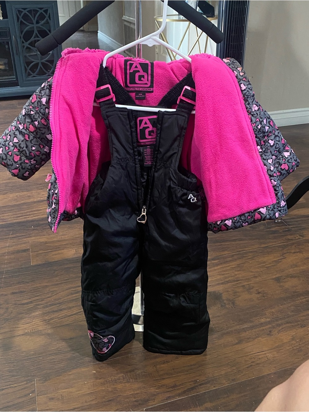 AG Pink & Black Kids Snow Bib with Heart-Print Jacket